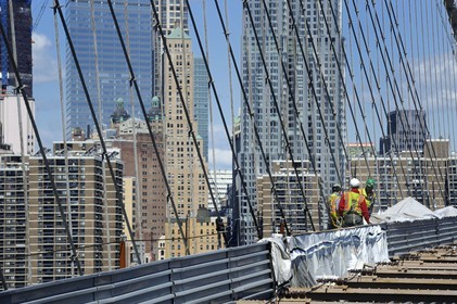 Etats-Unis, New York, Manhattan, travaux sur le Brooklyn Bridge