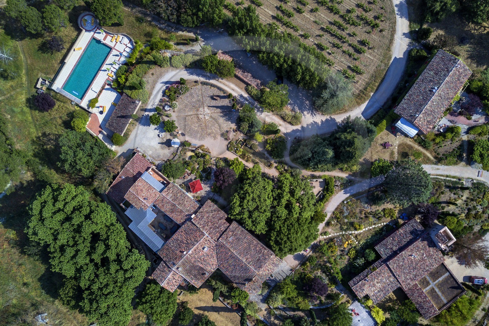 France, Var, Provence Verte (Green Provence), Bras village next to Saint Maximin, Le Peyrourier - une campagne en Provence Bed and Breakfast (aerial view)