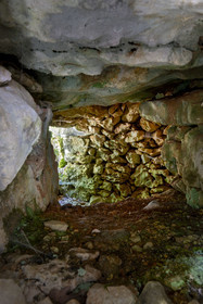France, Vaucluse, Mont Ventoux Regional Natural Park, Monieux, Gorges de La Nesque, inside a dry stone shelters called borie in the scrubland overlooking the Gorges de La Nesque
