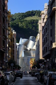 Espagne, Biscaye, Pays Basque espagnol, Bilbao, le musée Guggenheim de l'architecte Frank Gehry au bout de la rue Elcano Kalea