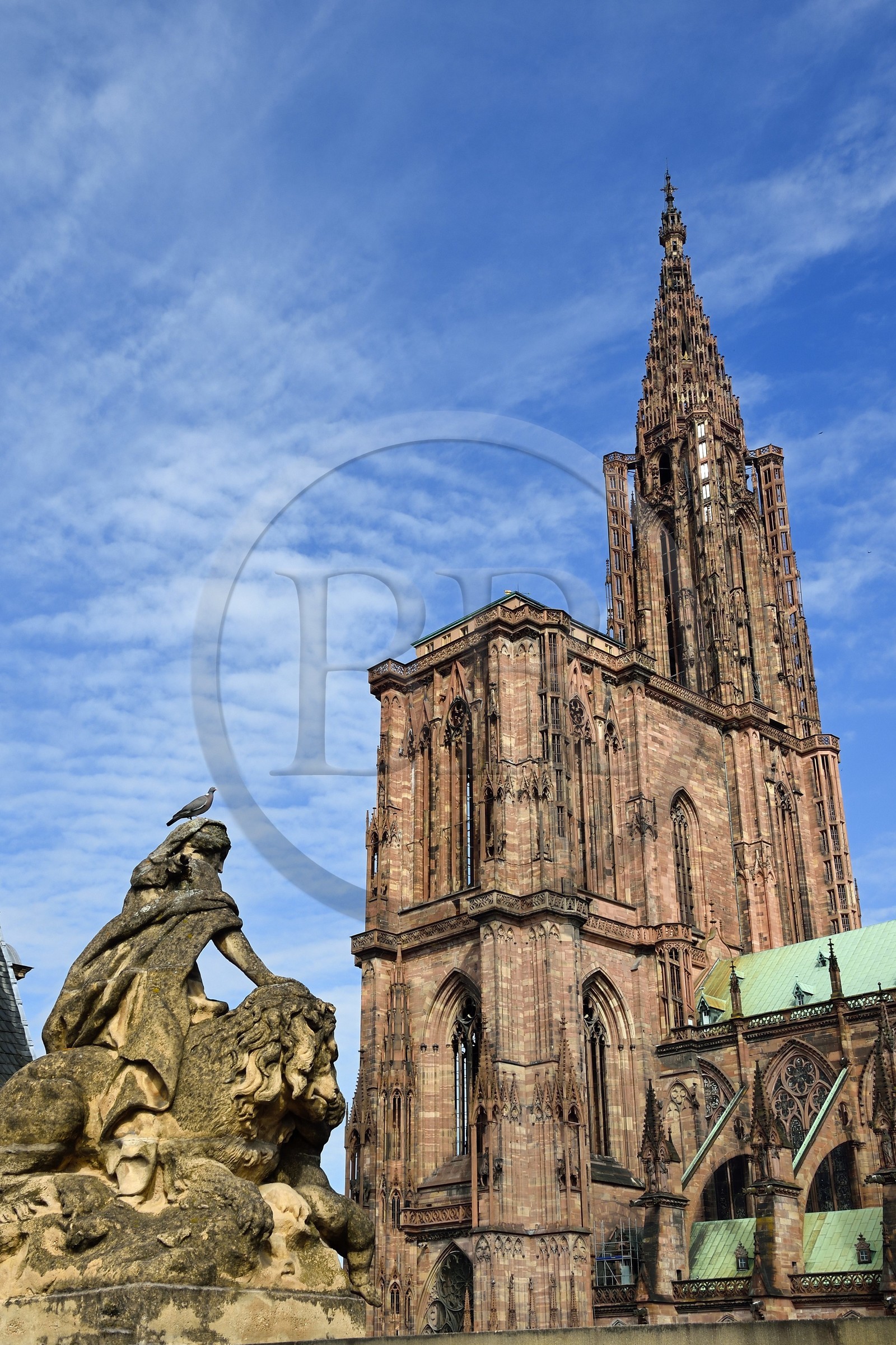 France, Bas-Rhin (67), Strasbourg, vieille ville classée au Patrimoine Mondial de l'UNESCO, la cathédrale Notre-Dame depuis le Palais Rohan