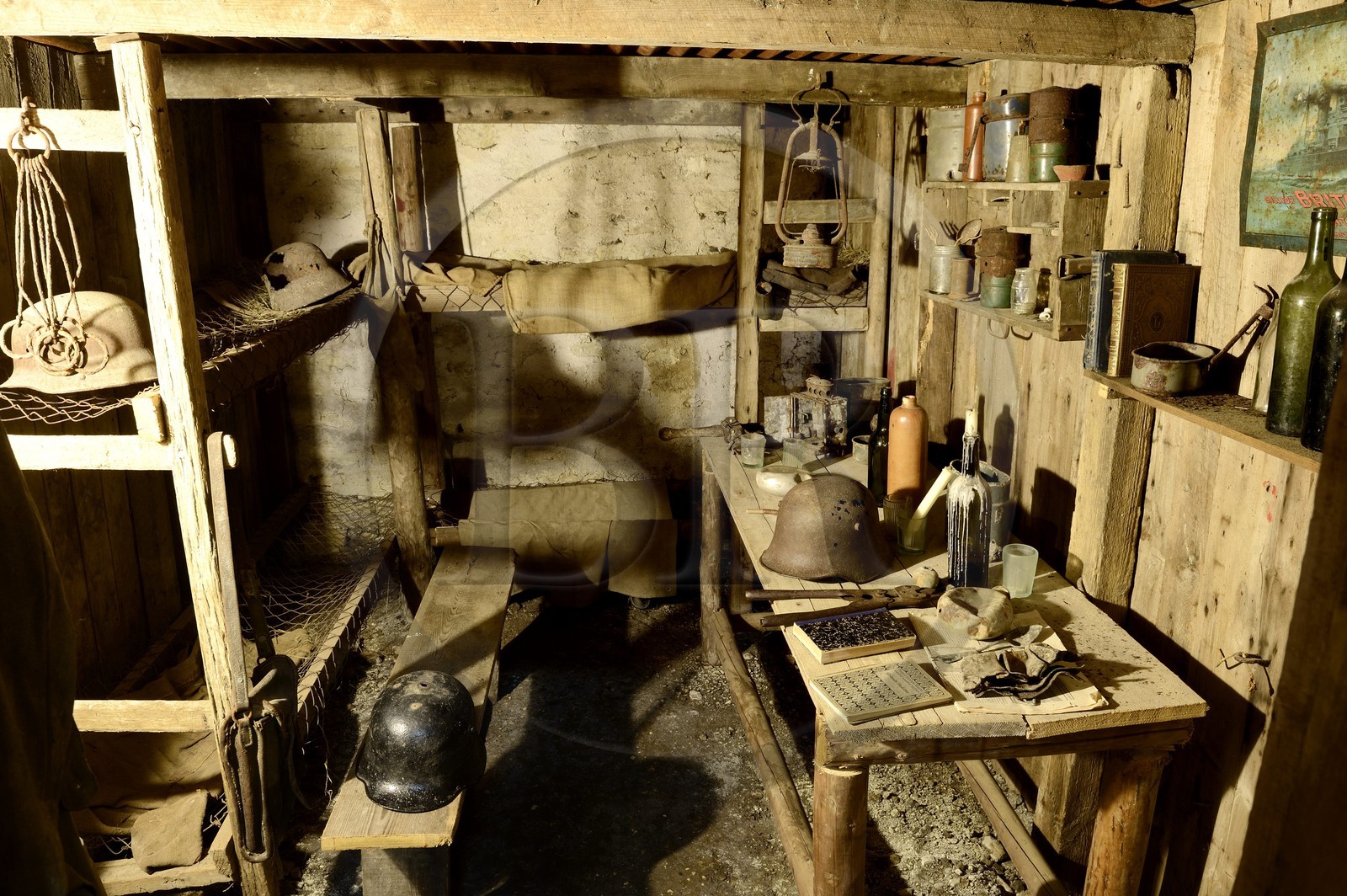 France, Meuse, Romagne-sous-Montfaucon, Informal Museum called Romagne ‘14-’18 on the day-to-day life of the soldiers in World War I created by Jean-Paul de Vries, reconstruction of trench shelter