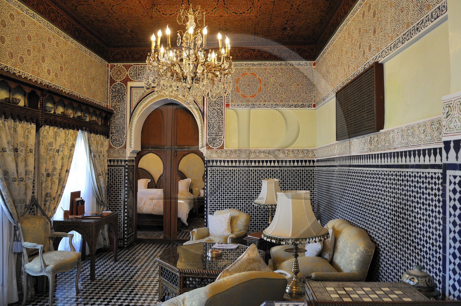 Maroc, Moyen Atlas, Fès, ville impériale, hôtel Sofitel Palais Jamai, la suite du Grand Vizir