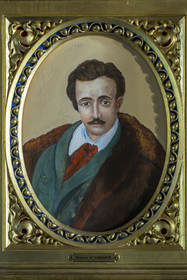 France, Pyrenees Atlantiques, Basque Country coast, Hendaye, Abbadia castle built in 1870 by Eugène Viollet-le-Duc for Antoine d'Abbadie d'Arrast, Antoine d'Abbadie portrait in Virginia's room