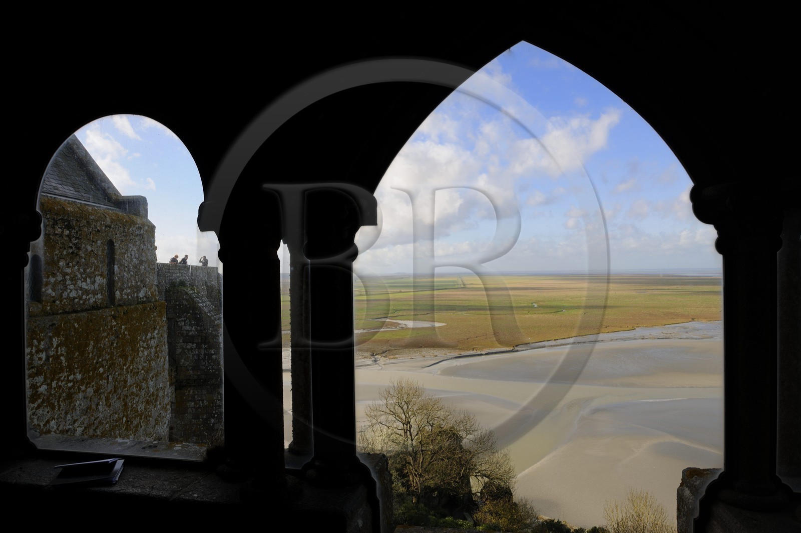 France, Manche (50), l'abbaye du Mont-Saint-Michel, classé Patrimoine Mondial de l'UNESCO, le cloître ouvert sur la baie