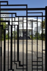Morocco, Casablanca, Villa des Arts in Art Déco style built in 1934 on boulevard Brahim Roudani, the entrance gate