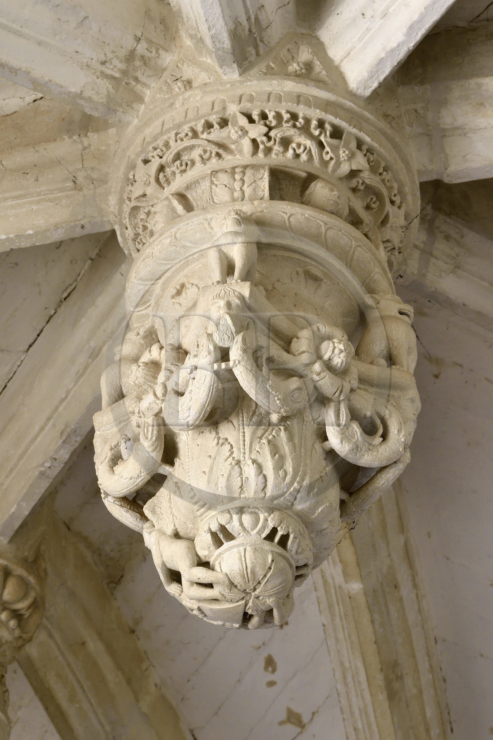 France, Charente, Pranzac, Saint-Cybard church, keystone with pendant from the first French Renaissance (circa 1520-1530) in the chapel