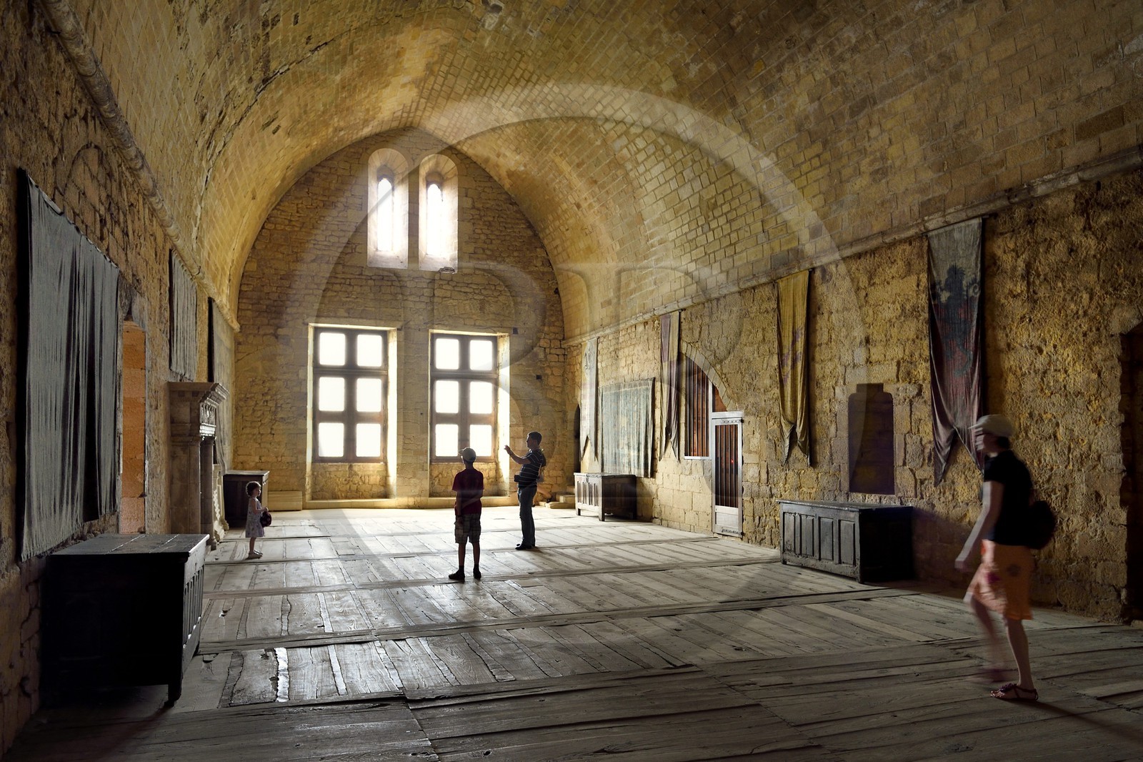 France, Dordogne, Perigord Noir, Dordogne Valley, Beynac et Cazenac, labelled Les Plus Beaux Villages de France (The Most Beautiful villages of France), the 13th century castle, the Salle des Etats (States' Hall)