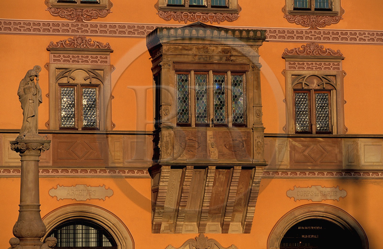 France, Bas Rhin, Village of Obernai, Town hall, Saint Odile Fountain and Market place