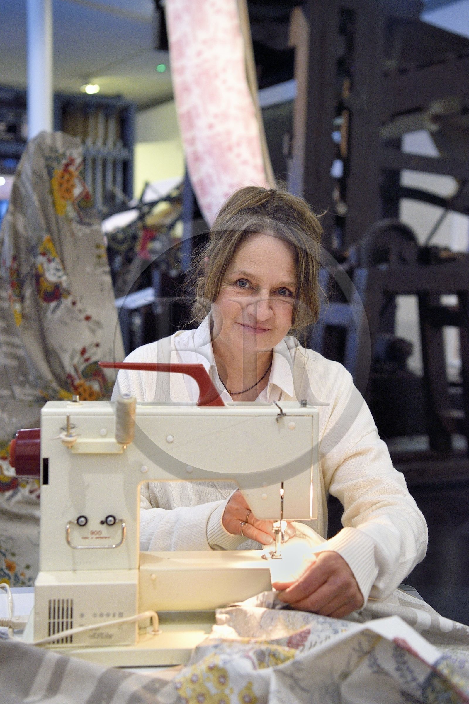 France, Haut Rhin, Mulhouse, Museum of Printed Textiles, Marie-Jo Gebel creator of the official Christmas fabric of the city of Mulhouse, here that of 2021