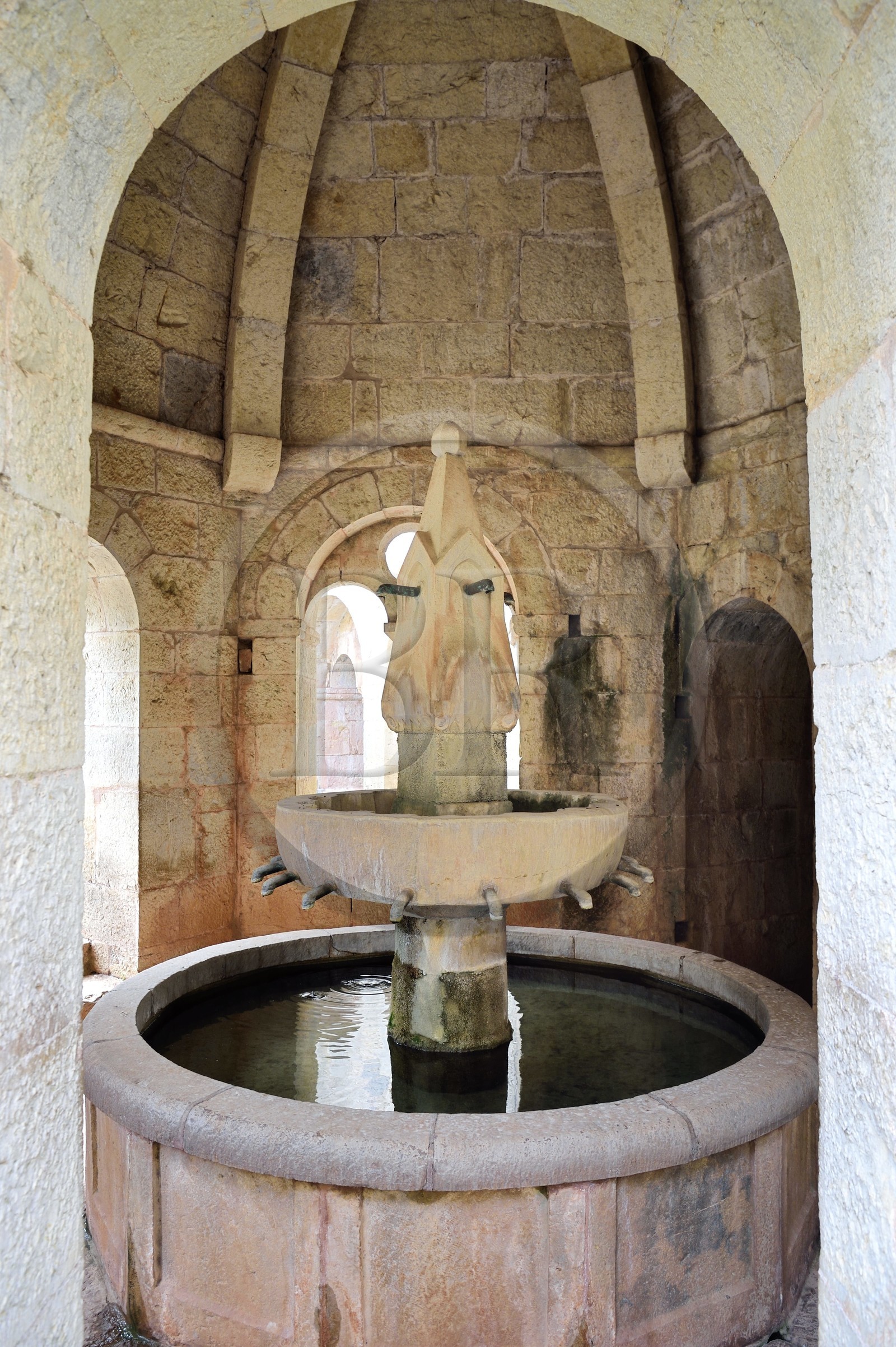 France, Var (83), Abbaye cistercienne du Thoronet, la fontaine du cloitre