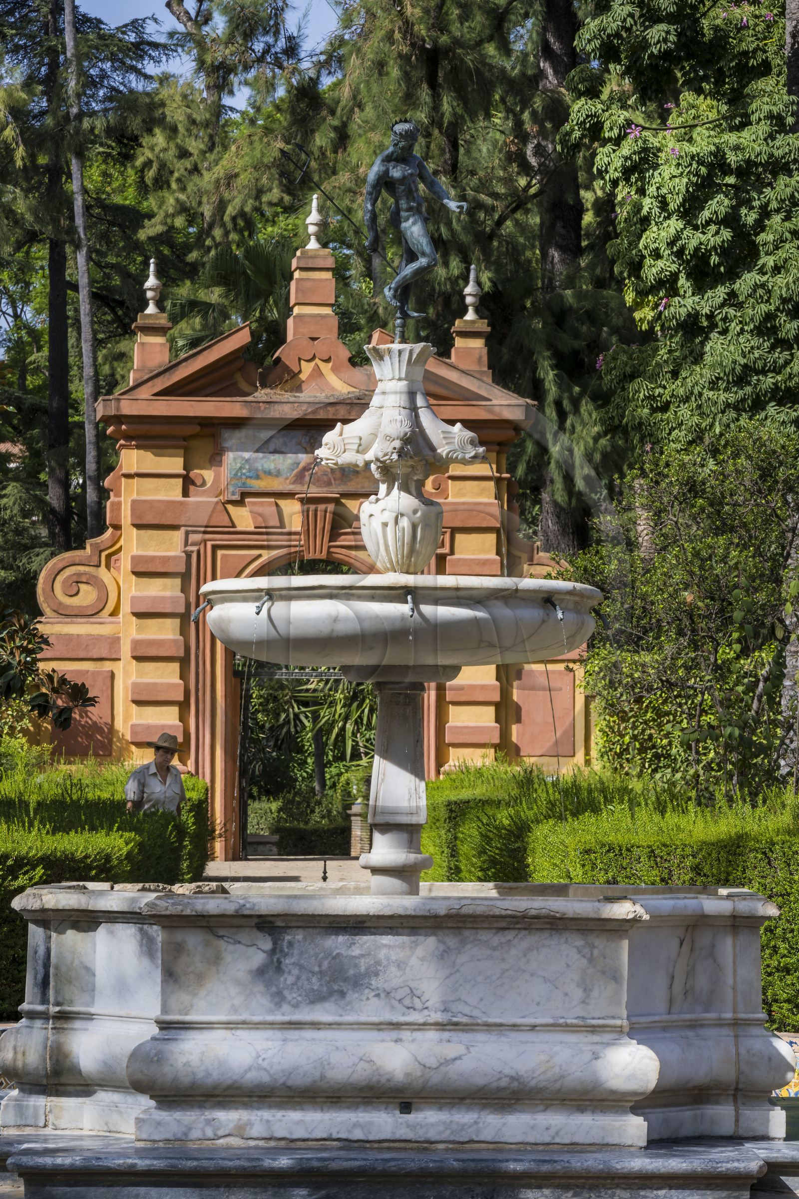 Espagne, Andalousie, Séville, Alcazar de Séville (Reales Alcazares de Sevilla), classé Patrimoine Mondial de l'UNESCO, Jardin des Dames (jardin de las Damas), fontaine de Neptune