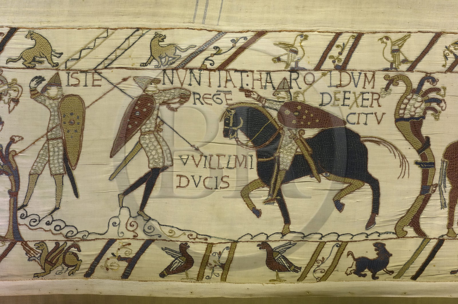 France, Calvados, Bayeux, tapestry museum, Bayeux tapestry, tapestry of Queen Mathilde listed as Memory of the World by UNESCO telling the story of England's invasion by William the Conqueror