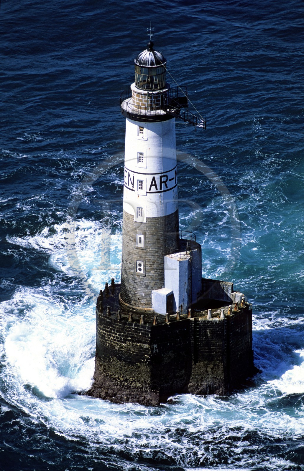 France, Finistere, Ar Men lighthouse, off Sein island (aerial view)