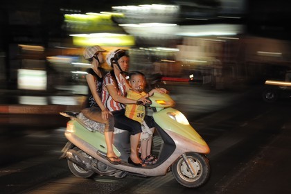 Vietnam, Hanoi, motorcycle traffic in the old city