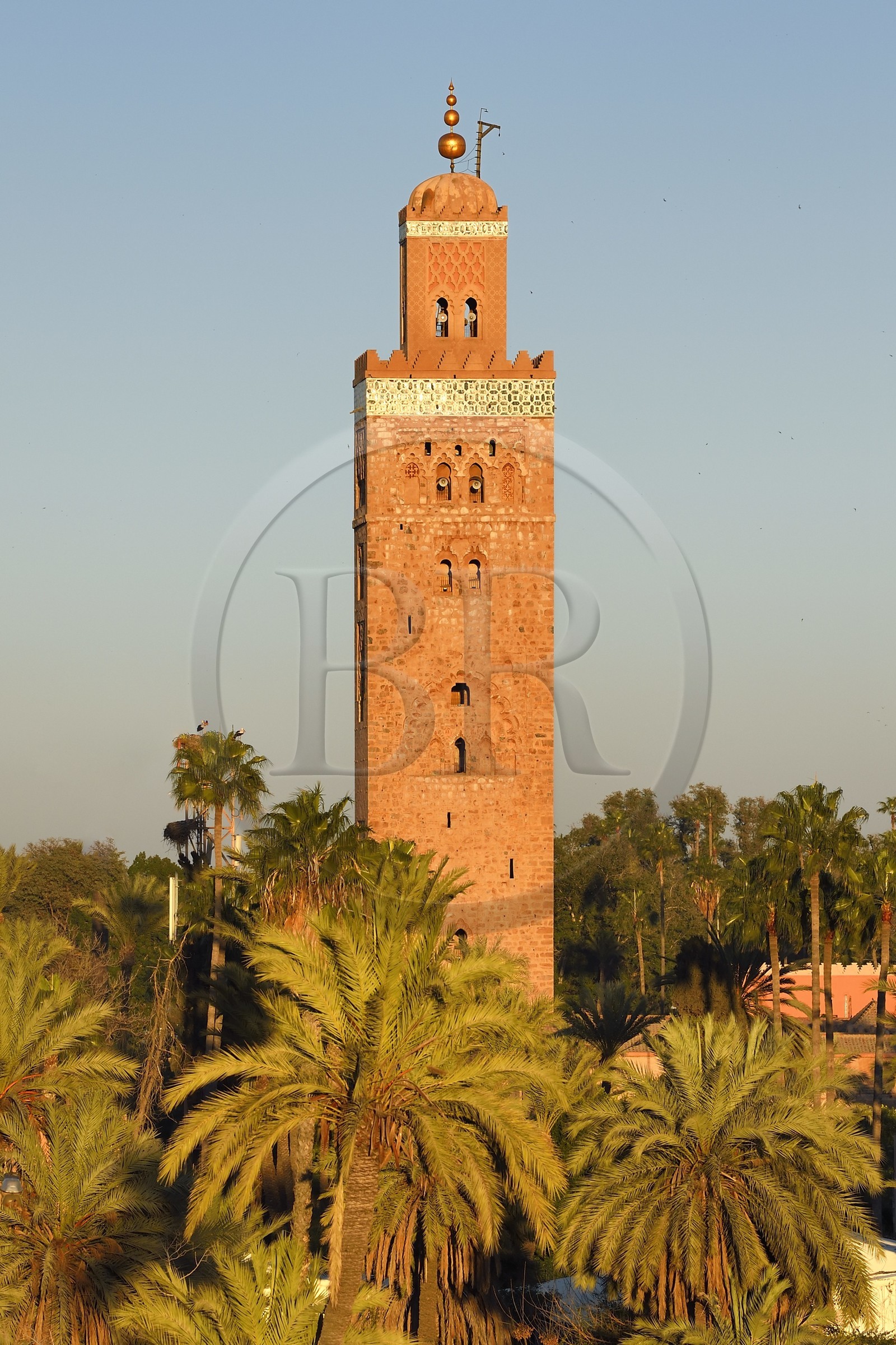 Maroc, Haut-Atlas, Marrakech, ville impériale, Médina classée Patrimoine Mondial de l'UNESCO, la mosquée la Koutoubia et son minaret
