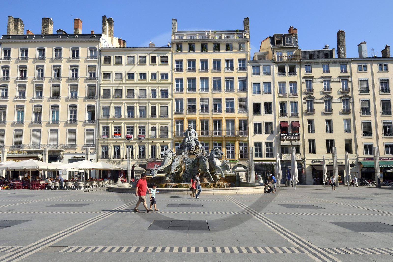 France, Rhône (69), Lyon, site historique classé Patrimoine Mondial de l'UNESCO, Place des Terreaux, la Fontaine de Bartholdi