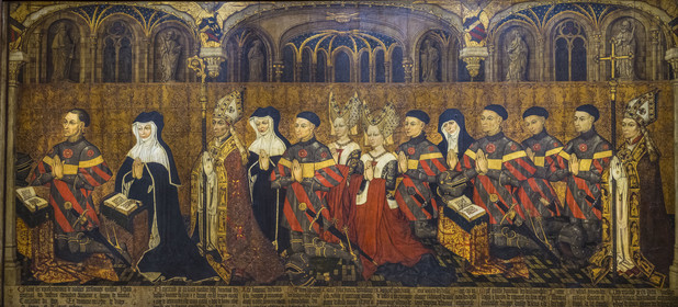 France, Paris (75), Musée de Cluny - Musée national du Moyen-Age, la famille Jouvenel des Ursins en prière peinture sur bois vers 1450 provenant de la chapelle Saint-Guillaume à Notre-Dame