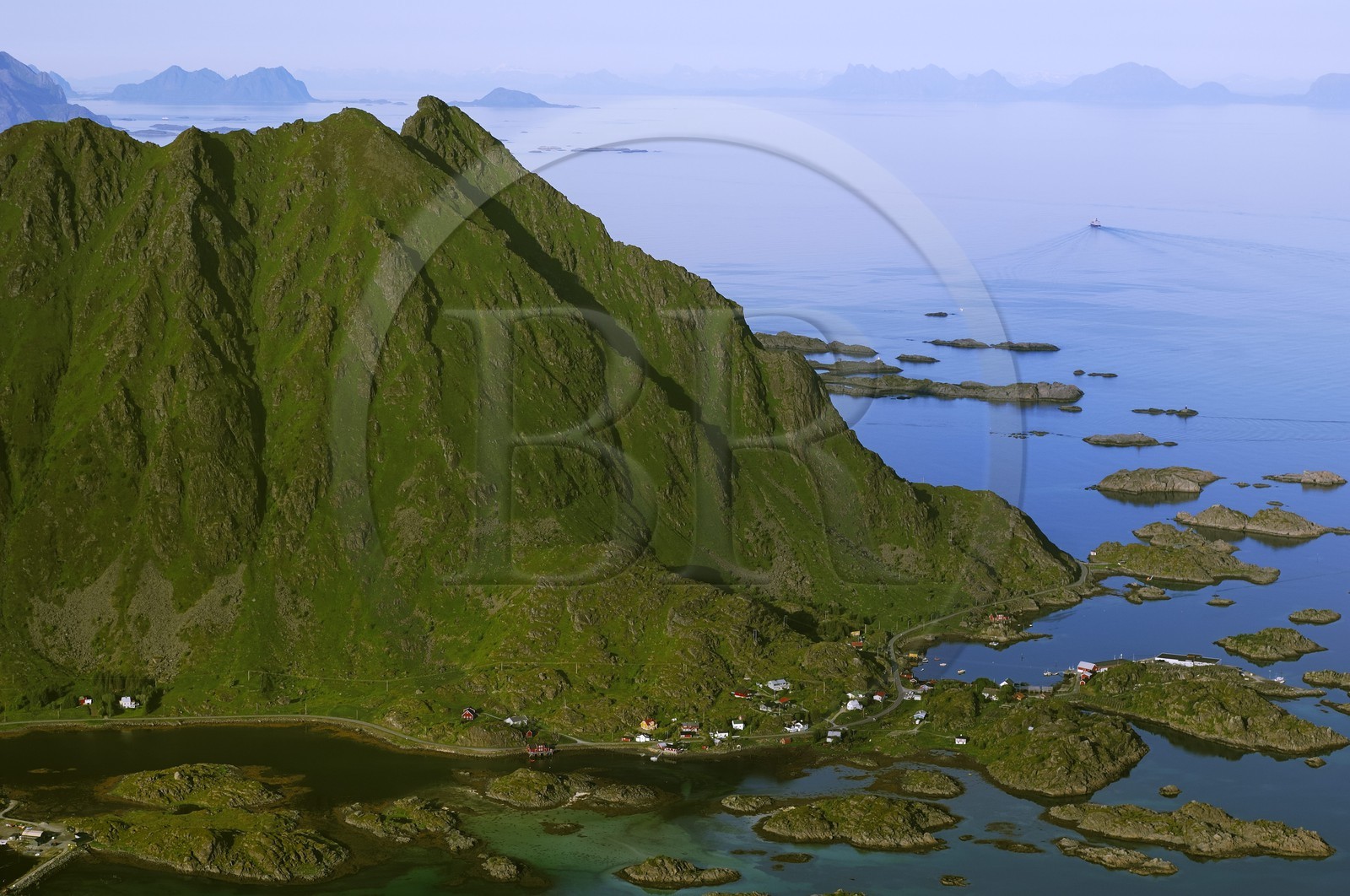 Norway, Nordland County, Lofoten Islands, Vestvagoy island (aerial view)