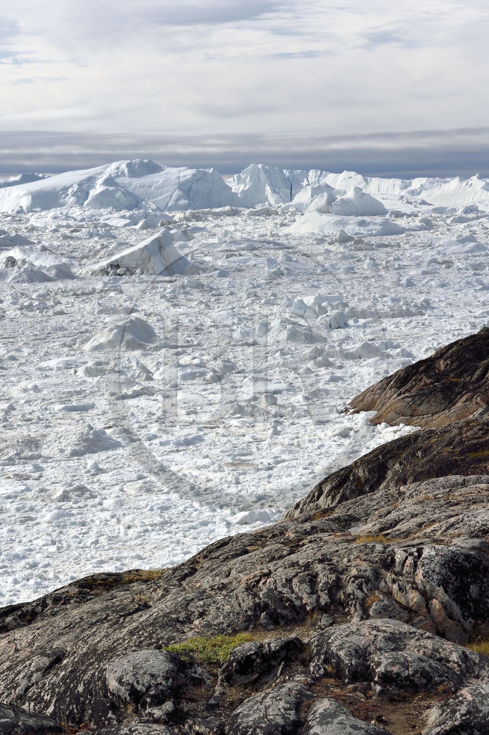 Groenland, cote ouest, baie de Disko, Ilulissat, fjord glacé classé Patrimoine Mondial de l'UNESCO qui est l’embouchure maritime du glacier Sermeq Kujalleq (Jakobshavn Glacier)