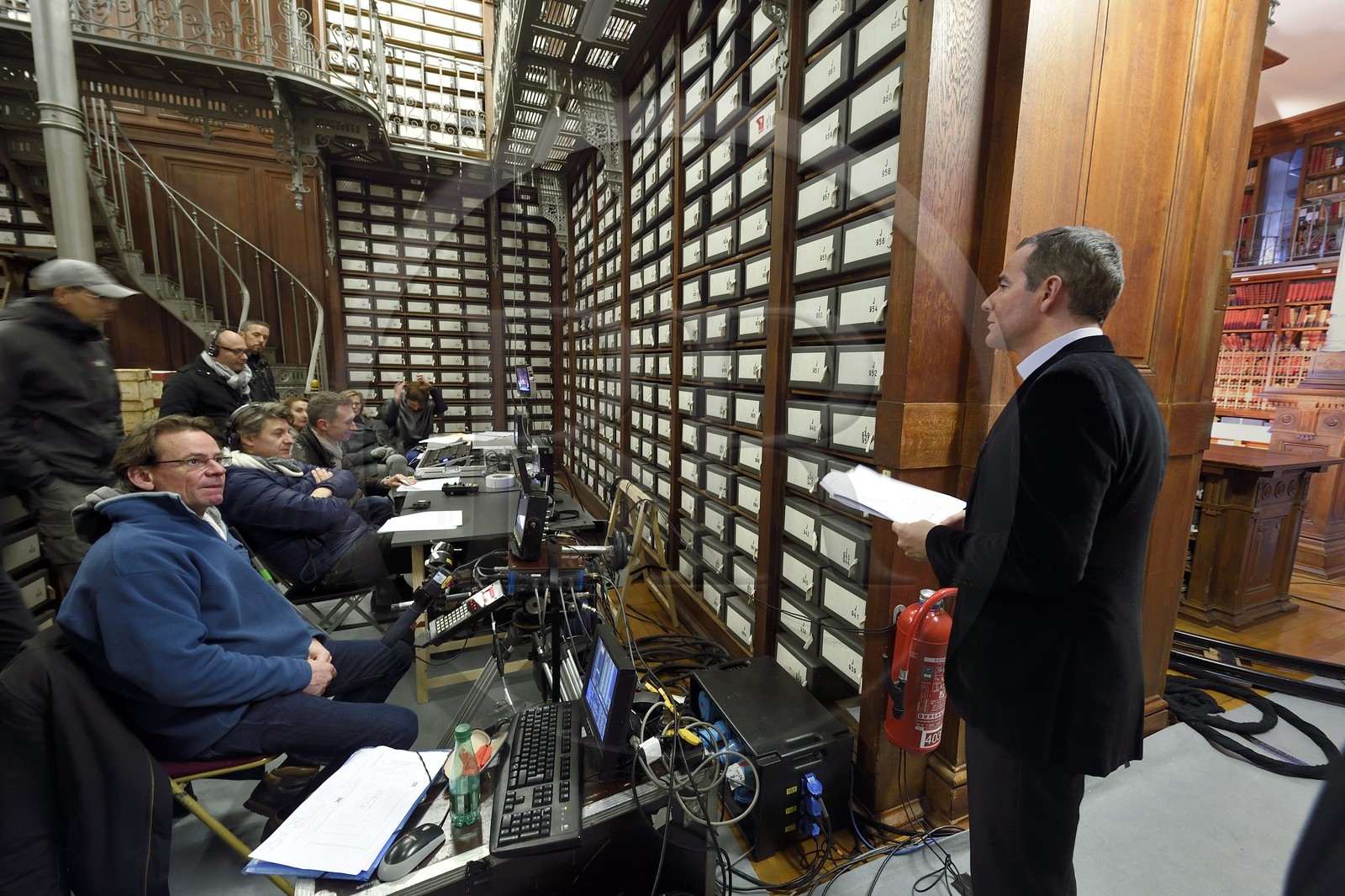 France, Paris, the National Archives, Grands dépots (Large deposits), filming of the television show The shadow of a doubt presented by the animator and journalist Franck Ferrand