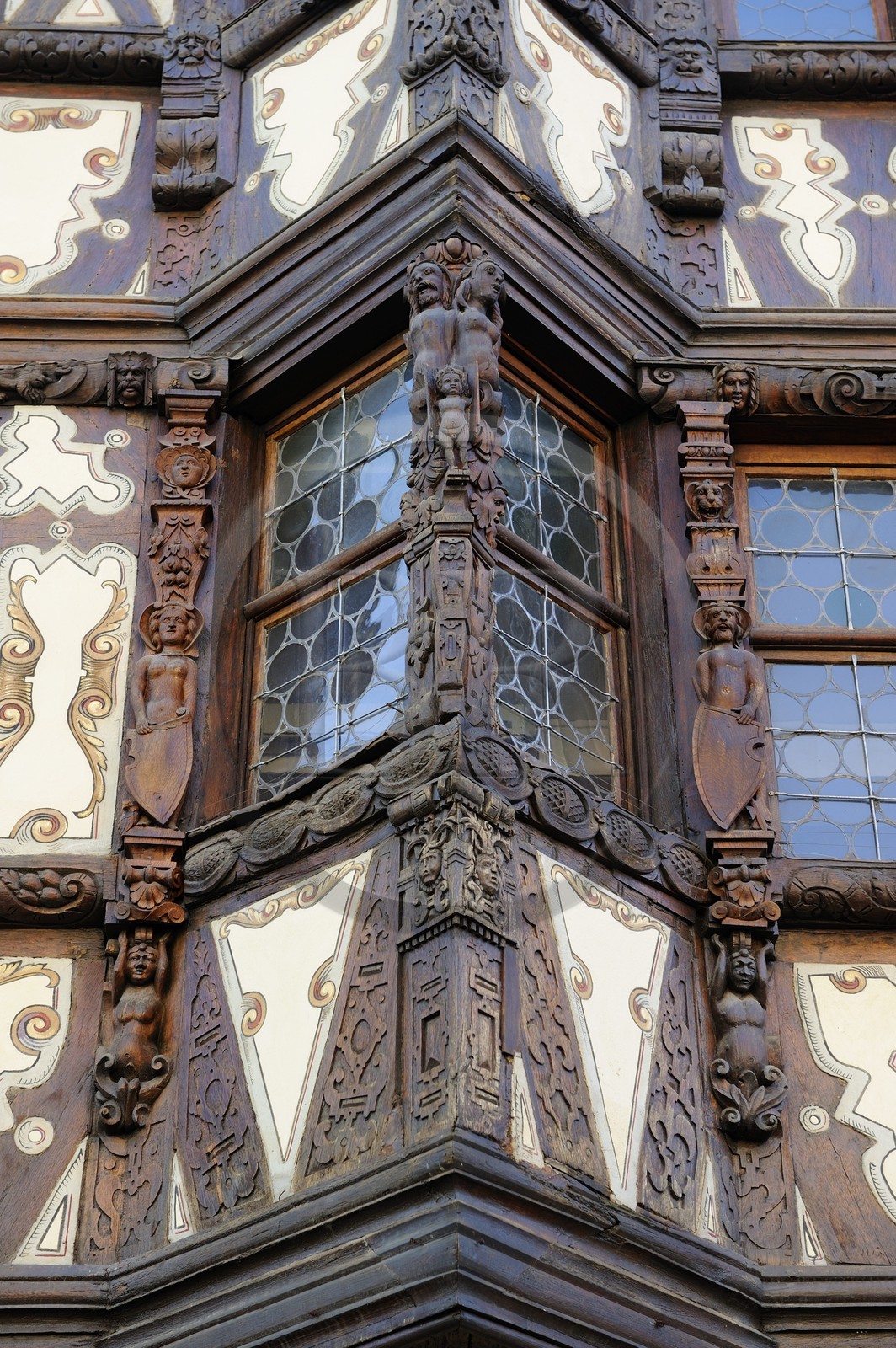 France, Bas Rhin, Saverne, detail of the facade of the Maison Katz