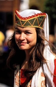 Estonia (Baltic States), Harju Region, Tallinn, European Capital of Culture 2011, Tallinn, young Estonian wearing a Medieval costume for a restaurant's advertising