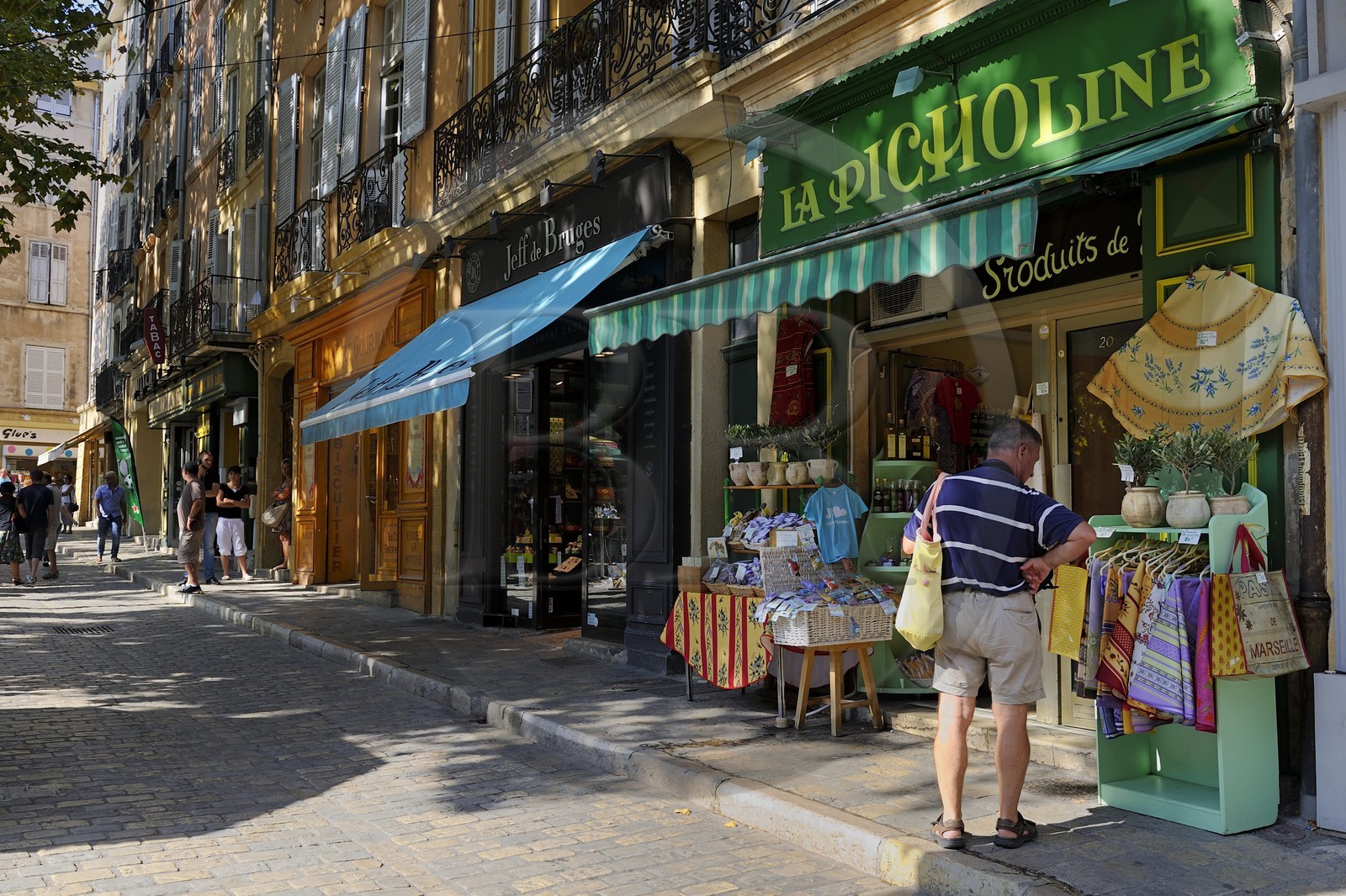 France, Bouches-du-Rhone, Aix-en-Provence, shops on the Place de l'Hotel de ville