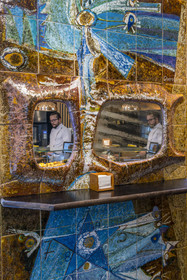 Portugal, Lisbon, Bairro Alto, Alcôa patisserie in a shop whose walls are covered with azulejos by the ceramicist Querubim Lapa