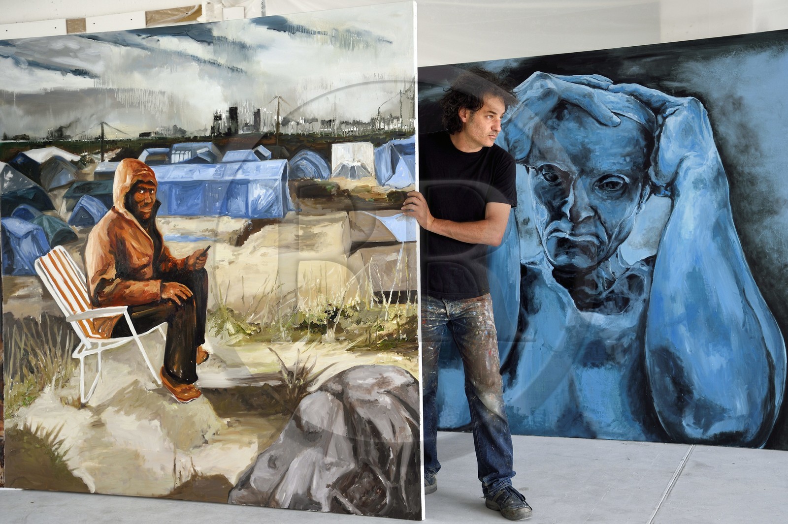 France, Val-de-Marne (94), Yvry-sur-Seine, Atelier de Fred Kleinberg, travail pour l'exposition Odyssée