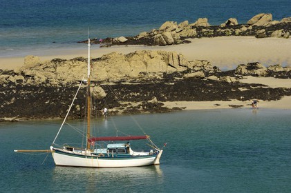 France, Manche, Iles Chausey, the Courrier des Iles boat painted by painter Marin Marie, an Official Painter of the French Navy