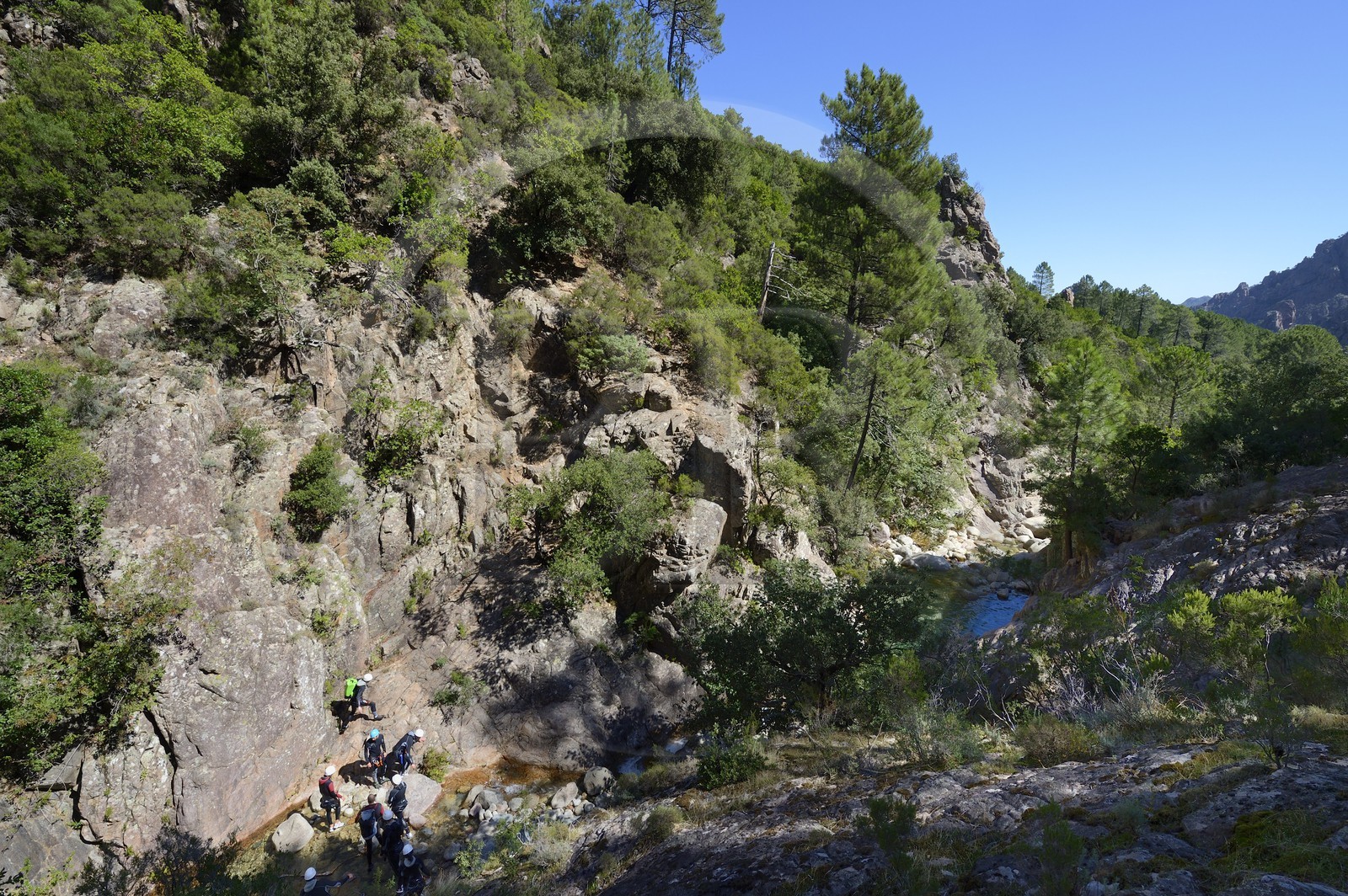 France, Corse du Sud, Alta Rocca, Bavella, canyoning in the stream of Polischellu
