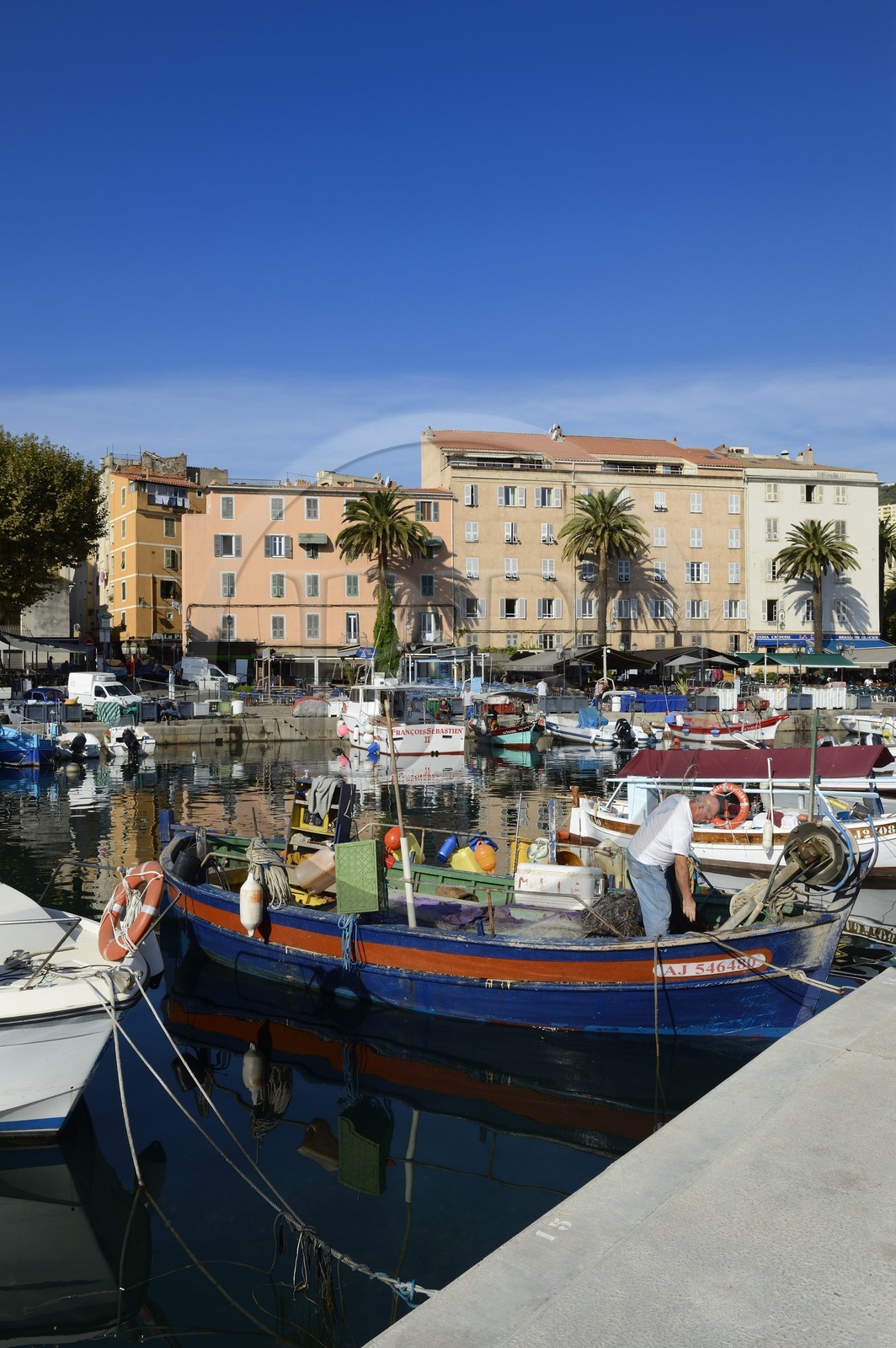 France, Corse du Sud, Ajaccio,  the Tino Rossi fishing harbour and the quai Napoleon