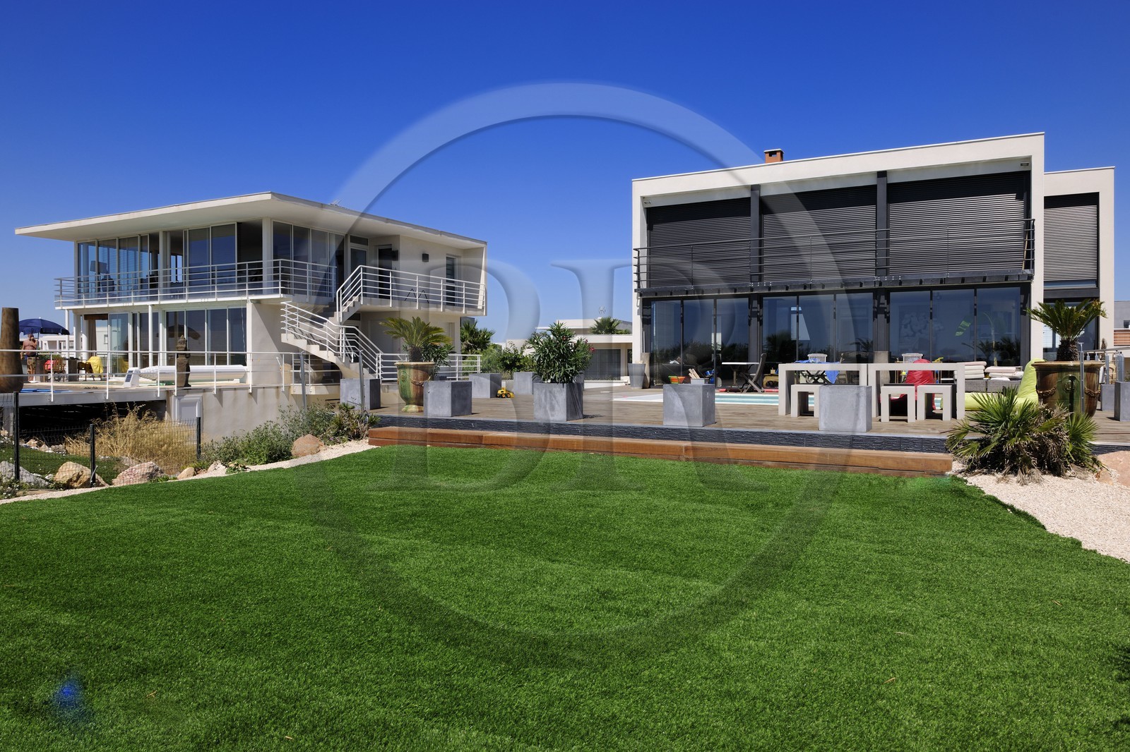 France, Hérault (34), Sète, villas contemporaines du quartier de Villeroy à coté de la plage de la Fontaine