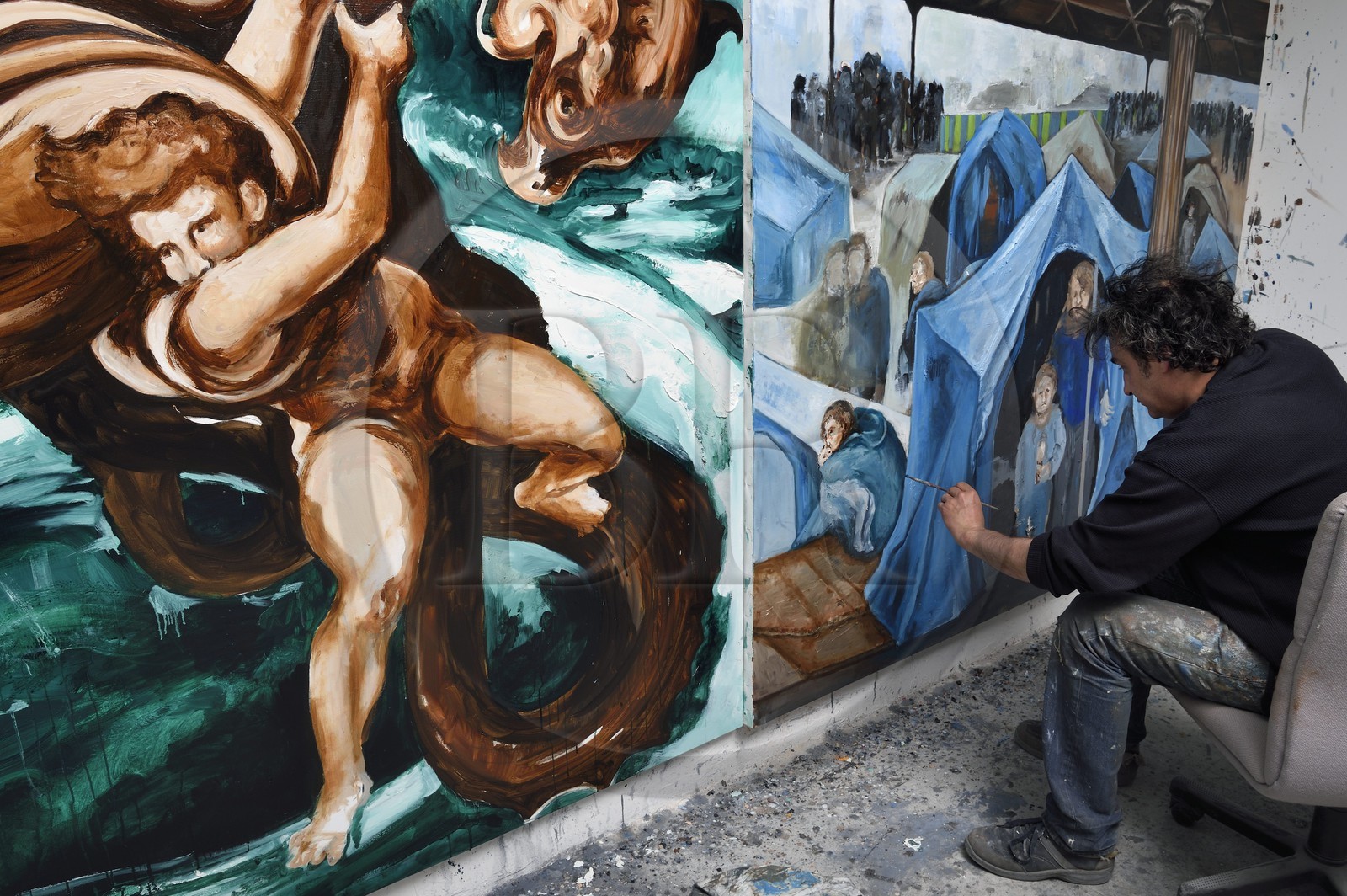 France, Val-de-Marne (94), Yvry-sur-Seine, Atelier de Fred Kleinberg, travail pour l'exposition Odyssée