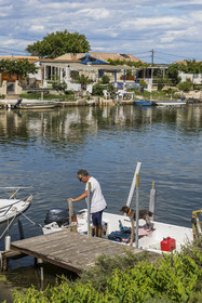 France, Herault, La Grande-Motte, a place called the Cabanes du Roc, old fishermen's huts along the Rhone to Sète Canal