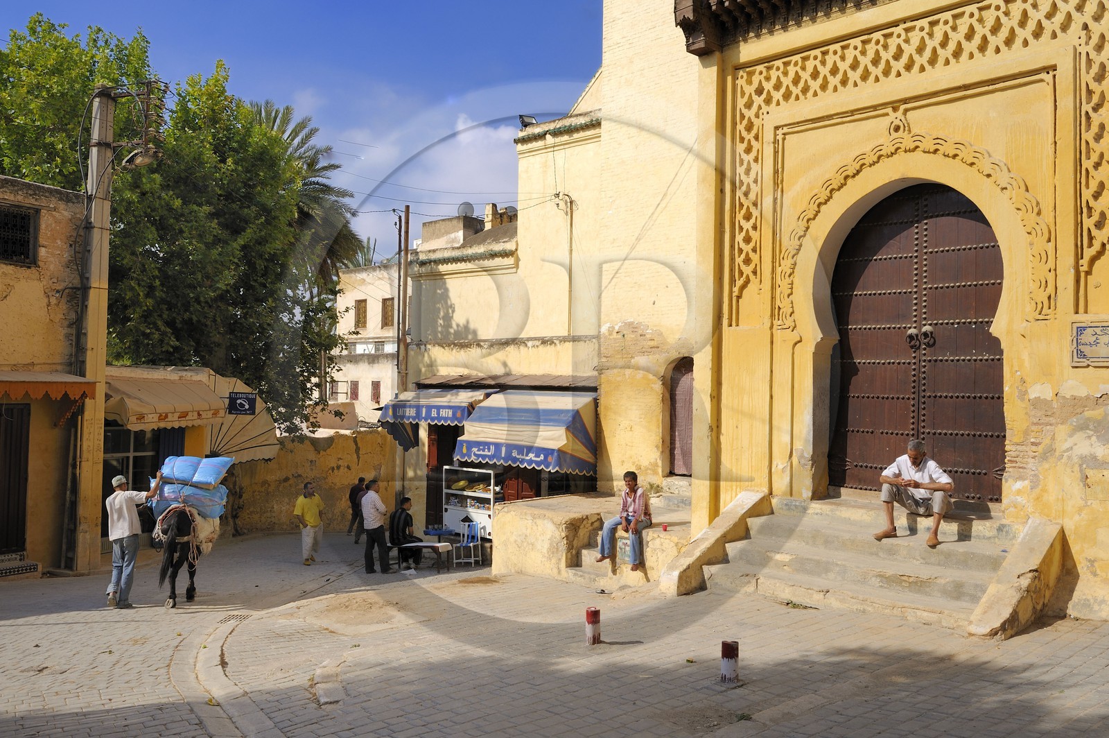 Maroc, Moyen Atlas, Fès, ville impériale, médina classée Patrimoine Mondial de l'UNESCO, entrée de mosquée à Bab Guissa
