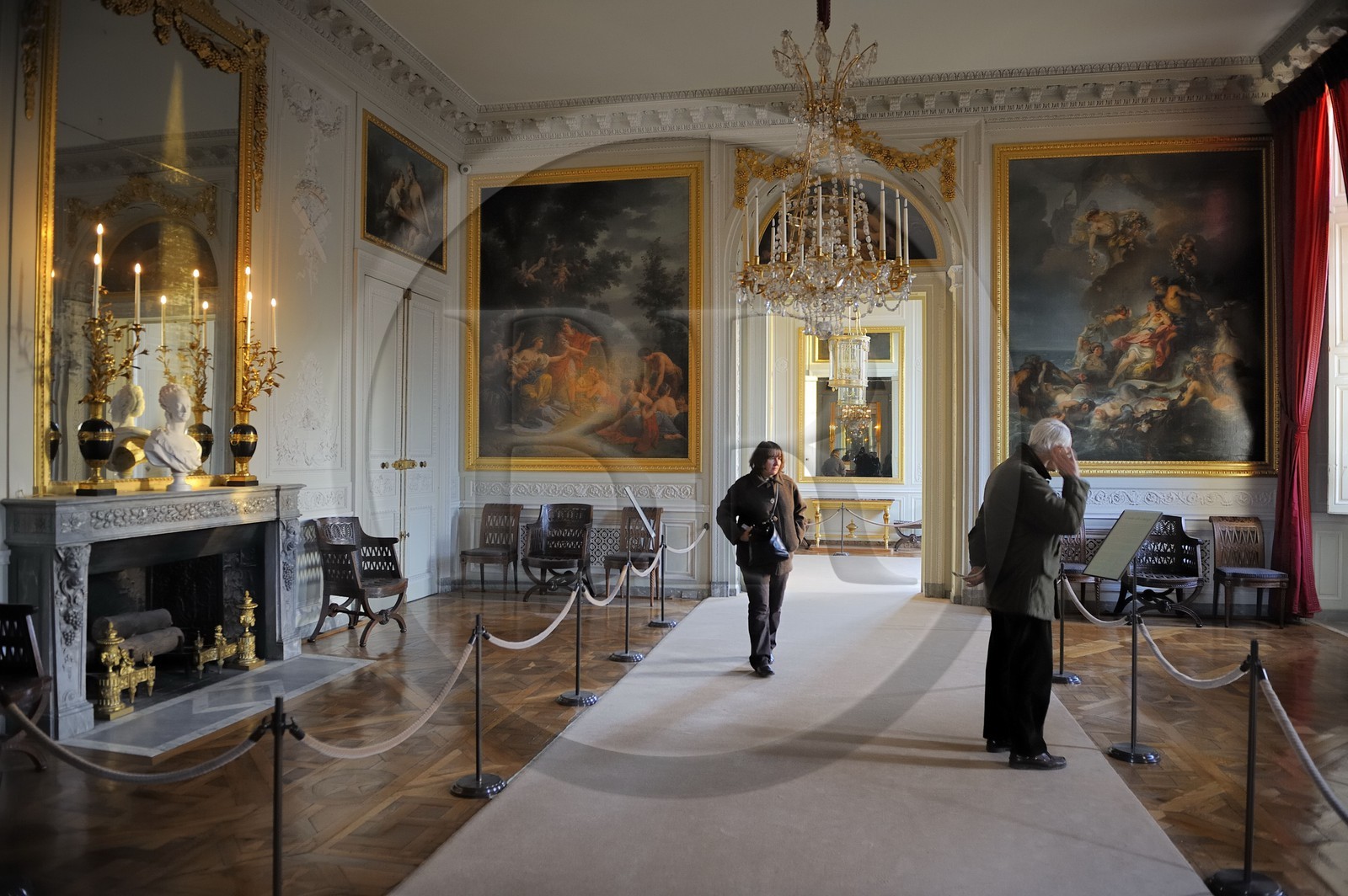 France, Yvelines, Chateau de Versailles, listed as World Heritage by UNESCO, Domaine de Marie Antoinette, the Petit Trianon, the big dining room with Queen Marie Antoinette's bust on the chimney