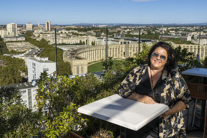 France, Herault, Montpellier, Antigone district designed by the Catalan architect Ricardo Bofill from the rooftop bar of the L'Arbre Blanc building by Japanese architect Sou Foujimoto