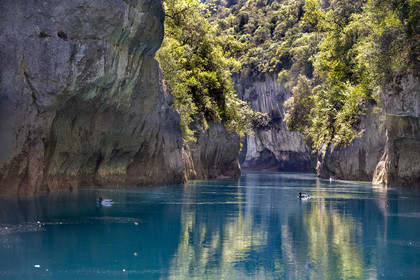 Var (83) rive gauche et Alpes-de-Haute-Provence (04) rive droite, Parc Naturel Régional du Verdon, Basses Gorges du Verdon en aval du lac de Sainte Croix, gorges de Baudinard