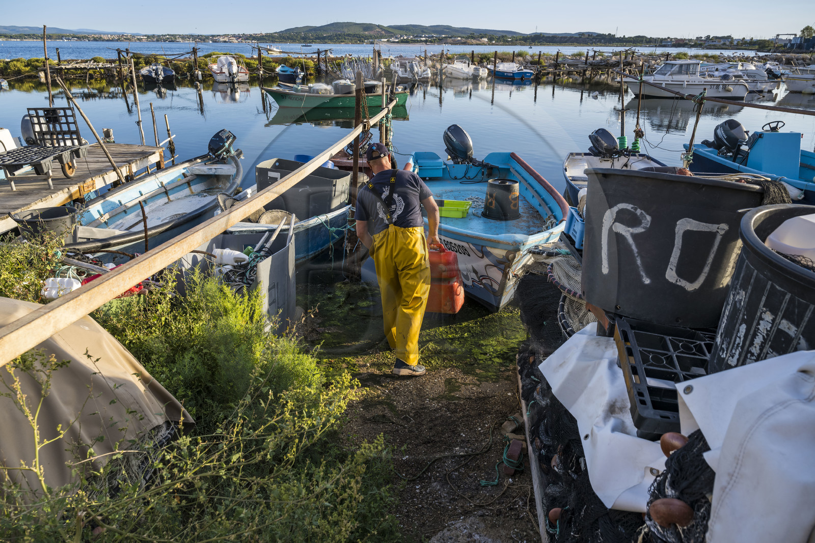 France, Hérault (34), Sète, quartier de la Pointe Courte, le petit port du quartier de pecheurs sur les rives de l'étang de Thau