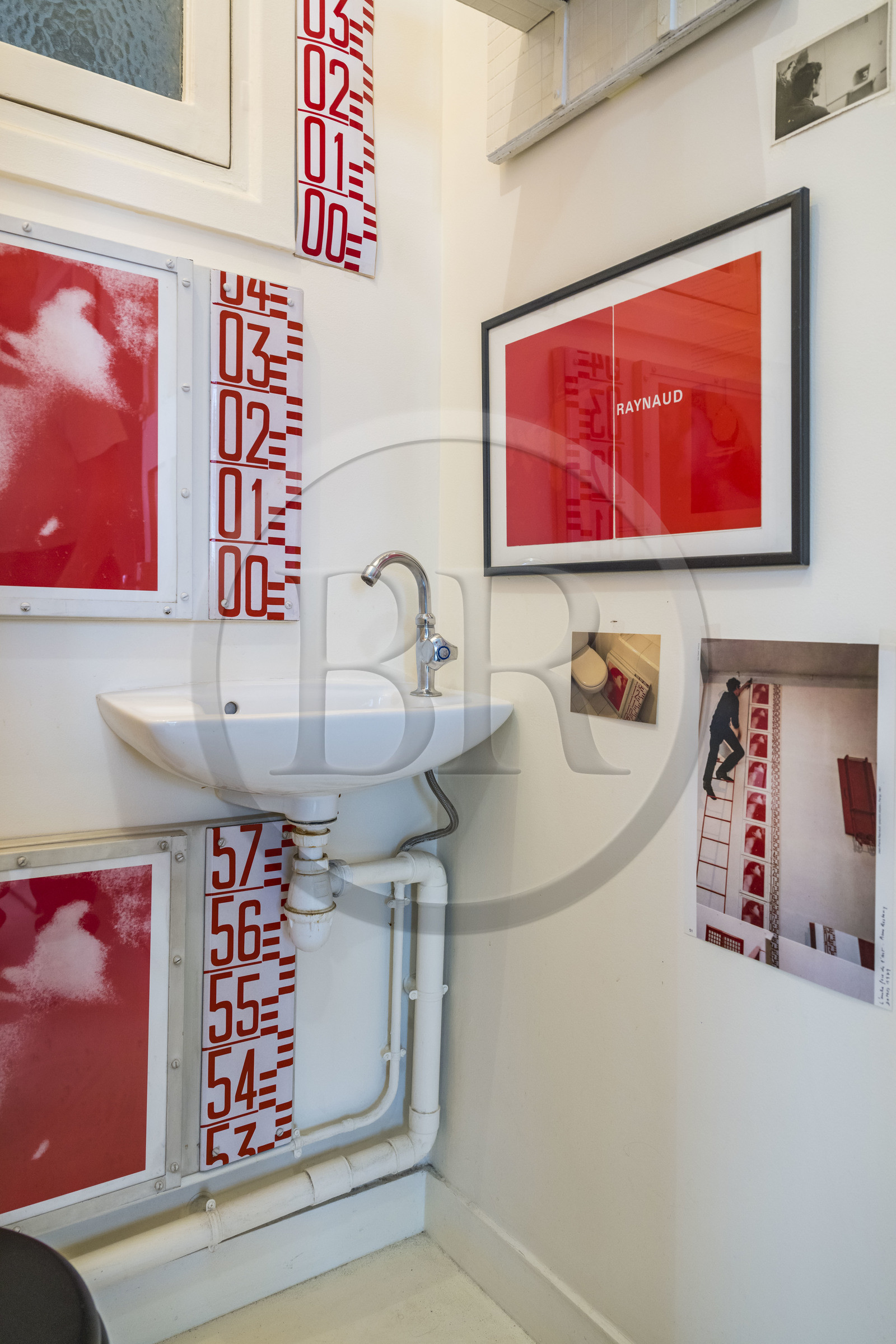 France, Paris, visual artist Jean-Pierre Raynaud in his studio apartment, inside the toilets, one of the artist's most intimate places of refuge where he can be close to some of his historical works that are dear to him