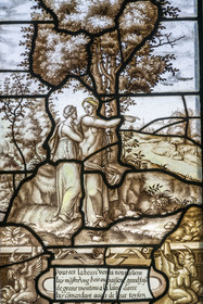 France, Oise, Chantilly, the castle of Chantilly, the Condé museum, the stained glass windows of the gallery of Psyche