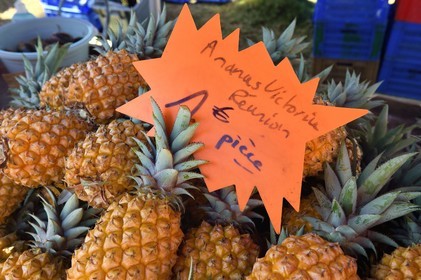 France, Reunion island (French overseas department), Saint-Pierre, the Saturday market, the pineapple fruit stalls