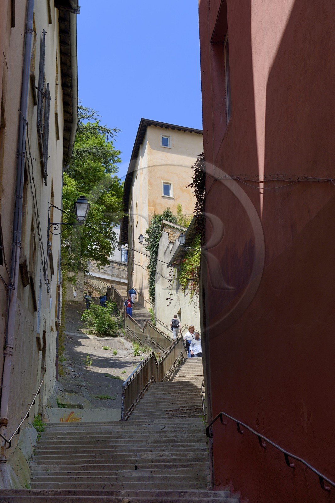 France, Rhône (69), Lyon, site historique classé Patrimoine Mondial de l'UNESCO, Vieux Lyon, escaliers vers Fourvière par la Montée des Chazeaux
