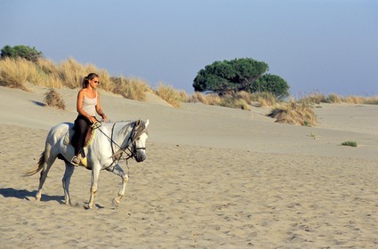 France, Gard, Port Camargue, horse rider on the beach