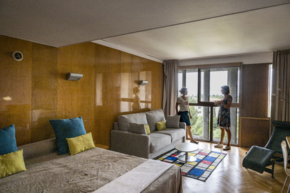 France, Bouches-du-Rhône (13), Marseille, oeuvre architecturale de Le Corbusier, classée Patrimoine Mondial de l'UNESCO, la Cité Radieuse par l'architecte Le Corbusier, Hotel restaurant Le Corbusier, une chambre