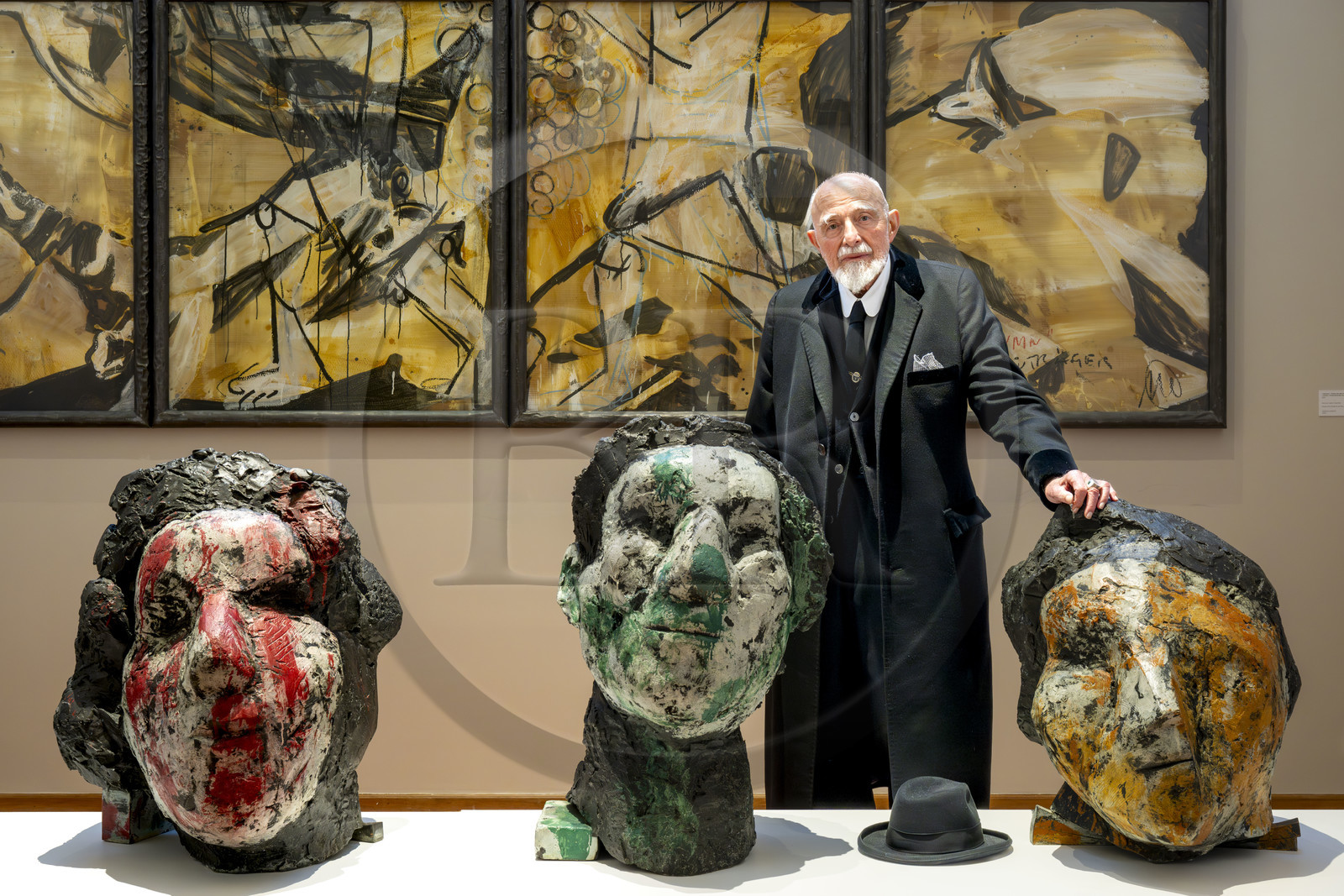 France, Paris (75), Musée Maillol, le peintre et sculpteur allemand Markus Lüpertz lors de son exposition en dialogue avec l'oeuvre d'Aristide Maillol,  bronzes peints et technique mixte sur papier