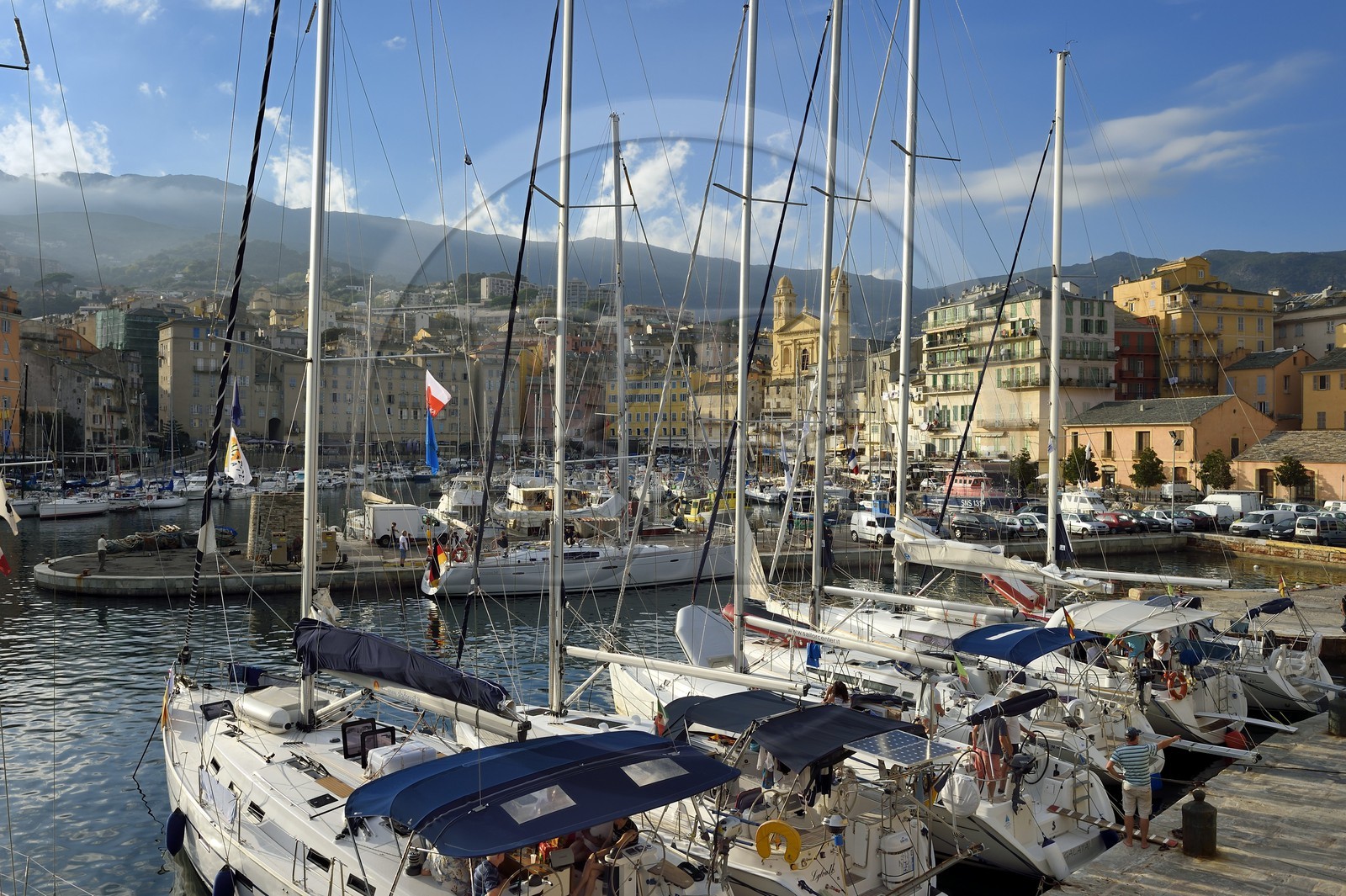 France, Haute Corse, Bastia, Terra-Vecchia district, the harbour overlooked by St Jean Baptiste Church