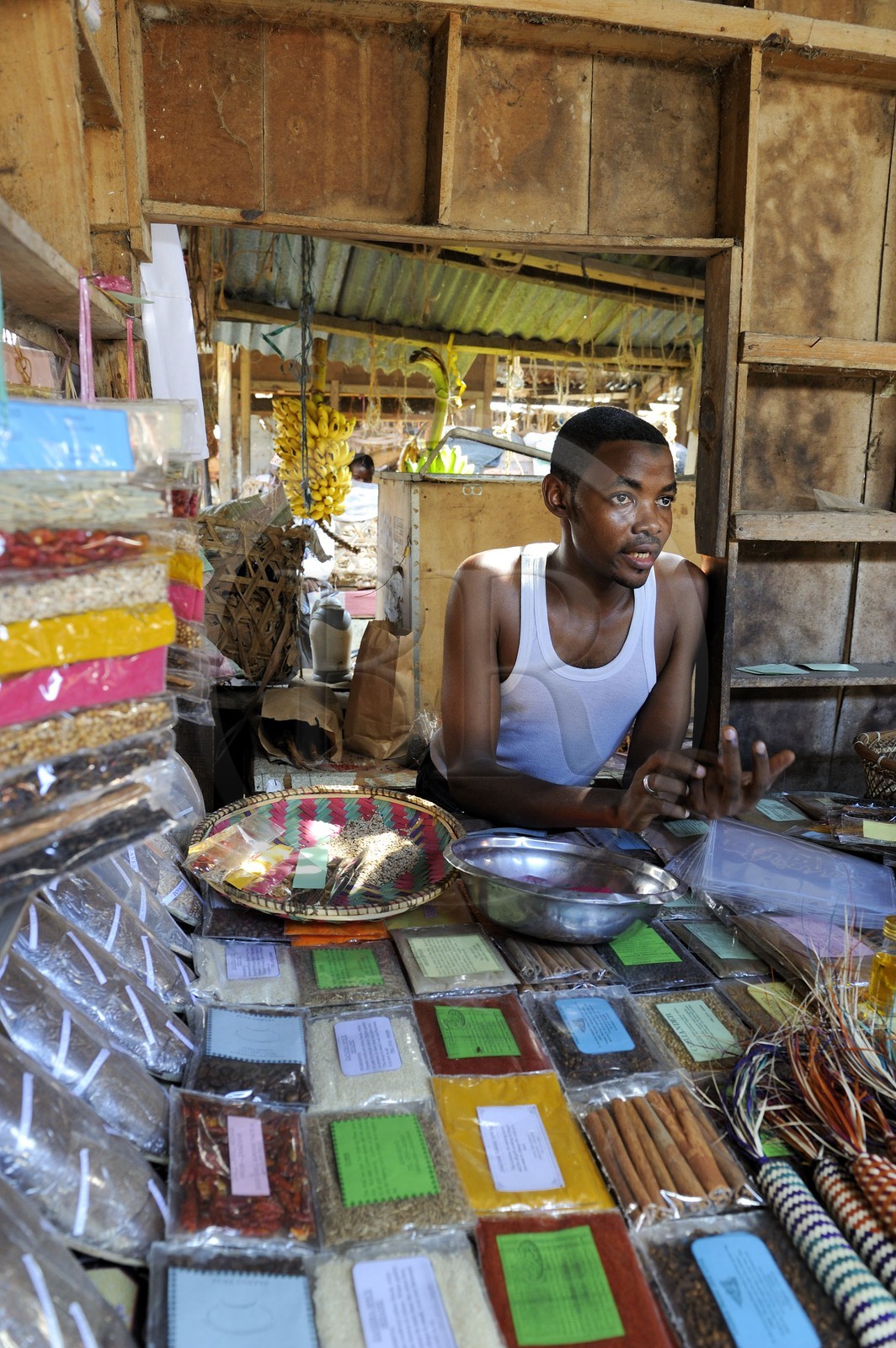 Tanzania, Zanzibar Archipelago, Unguja island (Zanzibar), Stone Town, listed as World Heritage by UNESCO, Darajani market, spice stall